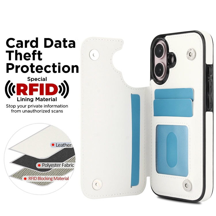 For iPhone 16 Double Buckle Rhombic PU Leather Phone Case(White) by buy2fix