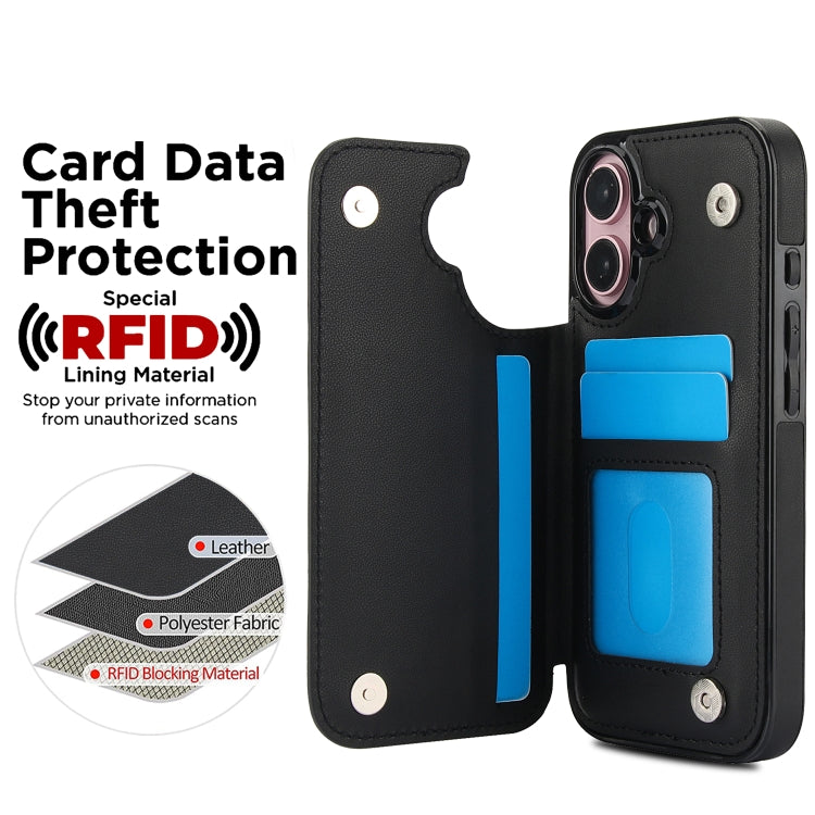 For iPhone 16 Double Buckle Rhombic PU Leather Phone Case(Black) by buy2fix