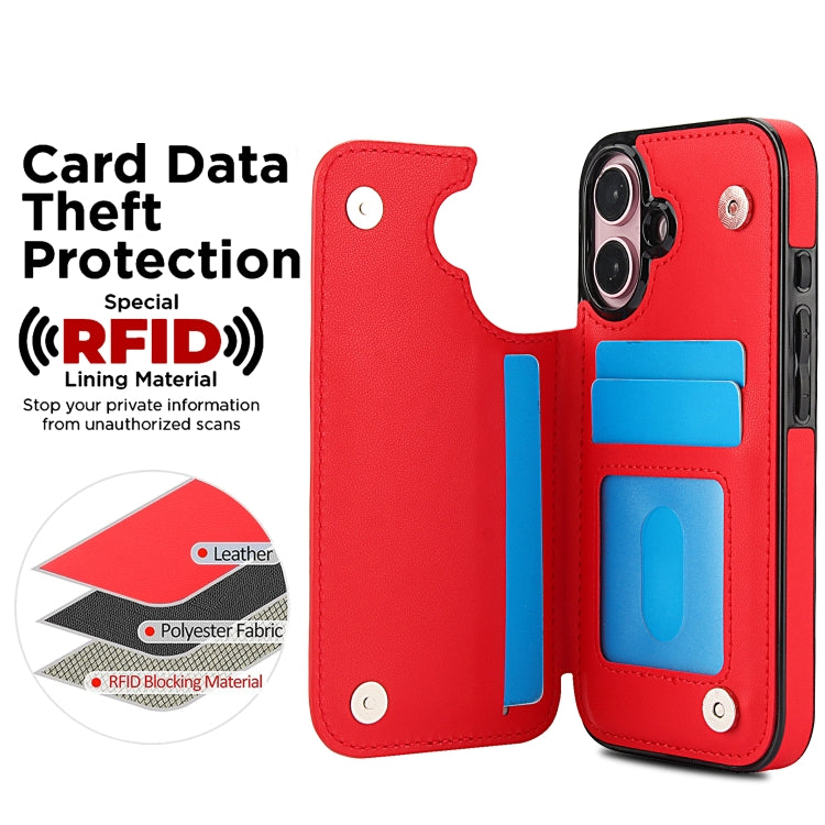 For iPhone 16 Double Buckle Rhombic PU Leather Phone Case(Red) by buy2fix