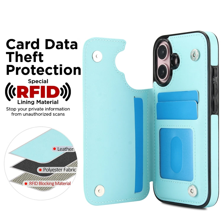 For iPhone 16 Double Buckle Rhombic PU Leather Phone Case(Blue) by buy2fix