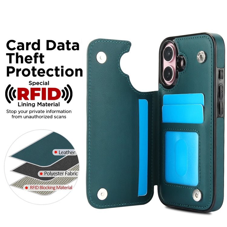 For iPhone 16 Double Buckle Rhombic PU Leather Phone Case(Green) by buy2fix