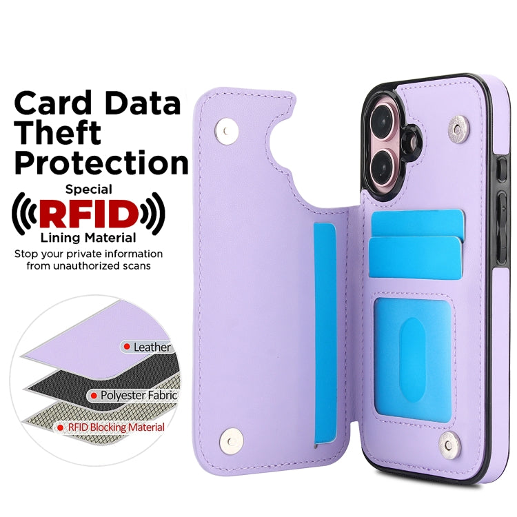 For iPhone 16 Double Buckle Rhombic PU Leather Phone Case(Purple) by buy2fix