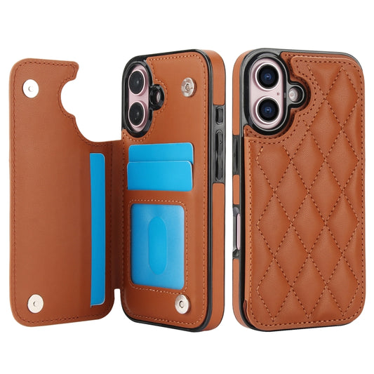 For iPhone 16 Double Buckle Rhombic PU Leather Phone Case(Brown) by buy2fix