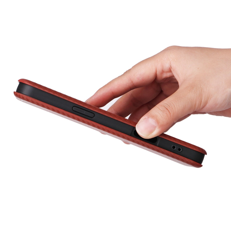 For iPhone 16 Carbon Fiber Texture Flip Leather Phone Case(Brown) by buy2fix