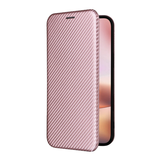 For iPhone 16 Carbon Fiber Texture Flip Leather Phone Case(Pink) by buy2fix