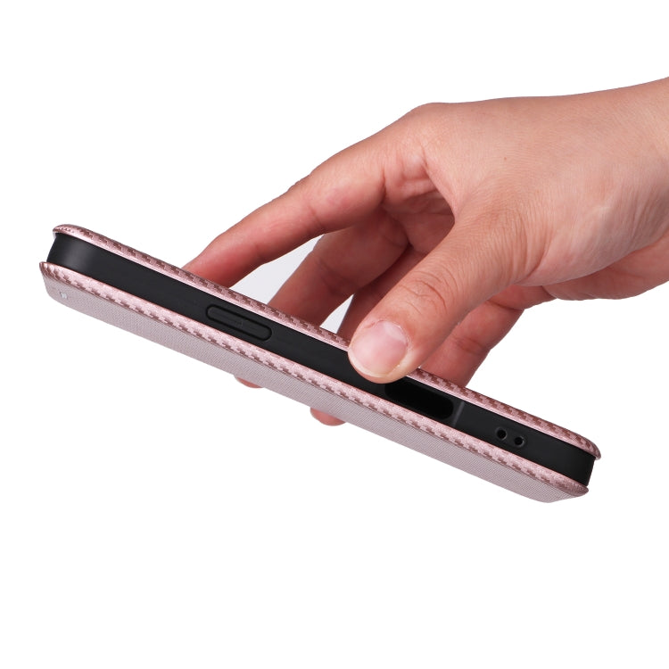 For iPhone 16 Carbon Fiber Texture Flip Leather Phone Case(Pink) by buy2fix