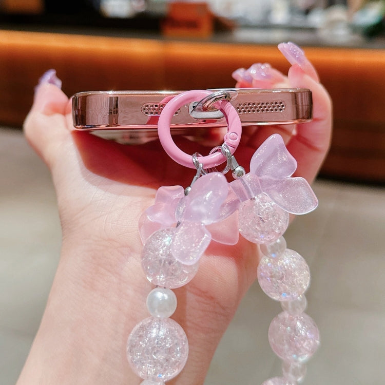 For iPhone 16 Dual-Love Feather Gradient Glitter Bracelets Magsafe TPU Phone Case(Pink) by buy2fix