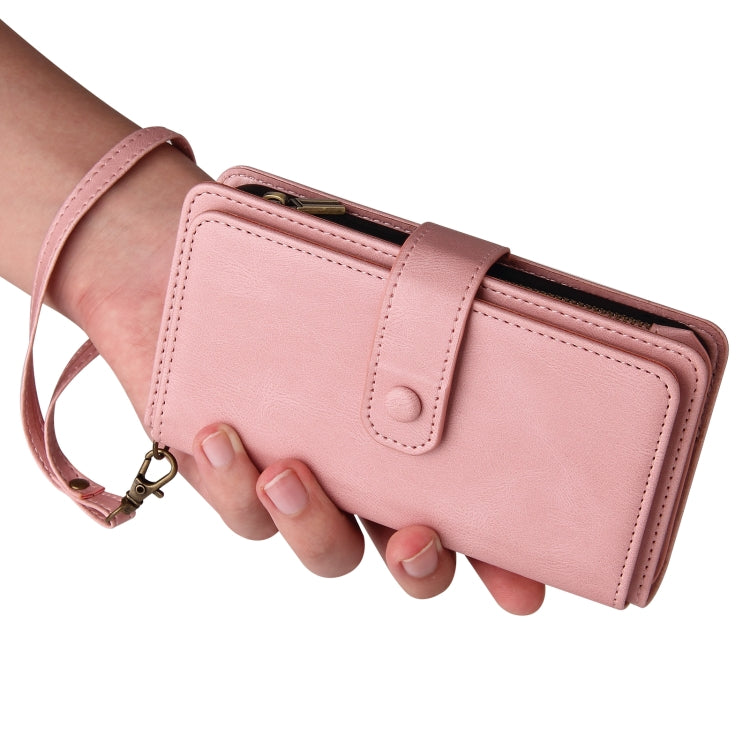 For iPhone 16 Pro Skin Feel Multi Card Slots Zipper Wallet Leather Phone Case(Pink) by buy2fix
