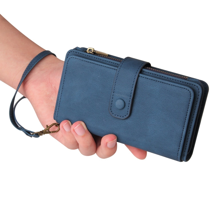 For iPhone 16 Pro Skin Feel Multi Card Slots Zipper Wallet Leather Phone Case(Blue) - iPhone 16 Pro Cases by buy2fix | Online Shopping UK | buy2fix