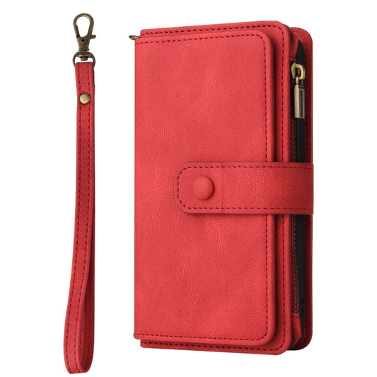 For iPhone 16 Plus Skin Feel Multi Card Slots Zipper Wallet Leather Phone Case(Red) by buy2fix