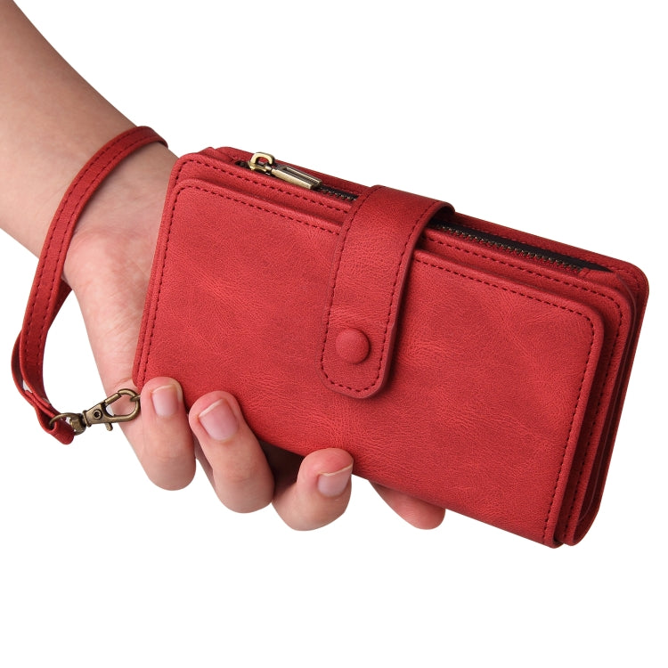 For Xiaomi Poco F6 Pro Skin Feel Multi Card Slots Zipper Wallet Leather Phone Case(Red) by buy2fix
