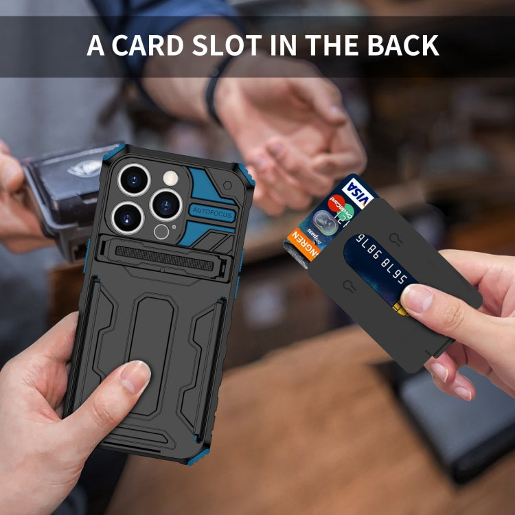 For iPhone 15 Pro Kickstand Armor Card Wallet Phone Case(Blue) by buy2fix
