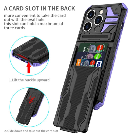 For iPhone 15 Pro Kickstand Armor Card Wallet Phone Case(Purple) by buy2fix