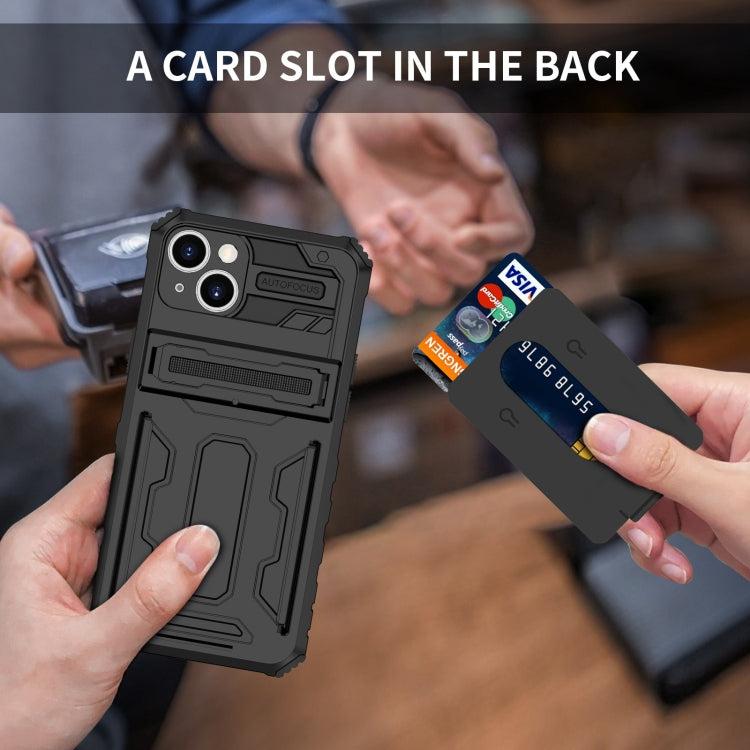 For iPhone 15 Kickstand Armor Card Wallet Phone Case(Black) by buy2fix