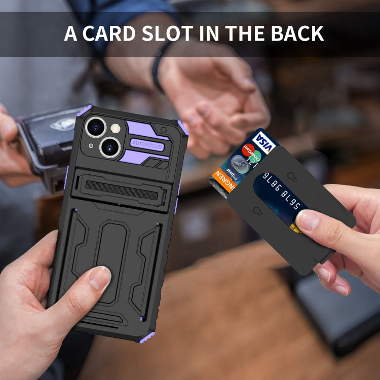 For iPhone 15 Kickstand Armor Card Wallet Phone Case(Purple) by buy2fix