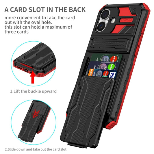 For iPhone 16 Kickstand Armor Card Wallet Phone Case(Red) by buy2fix