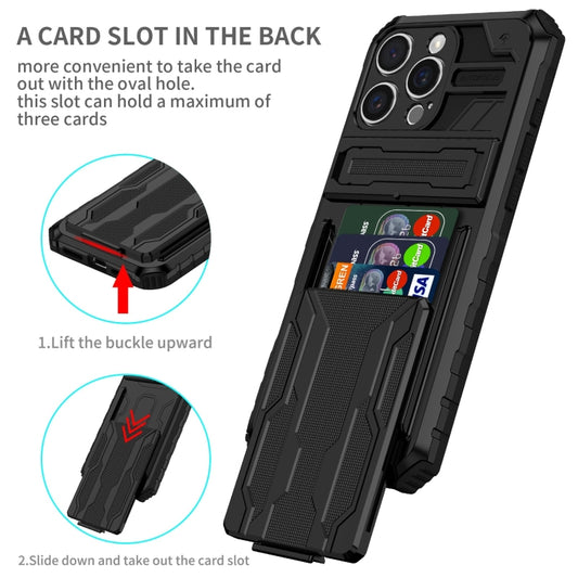 For iPhone 16 Pro Kickstand Armor Card Wallet Phone Case(Black) by buy2fix