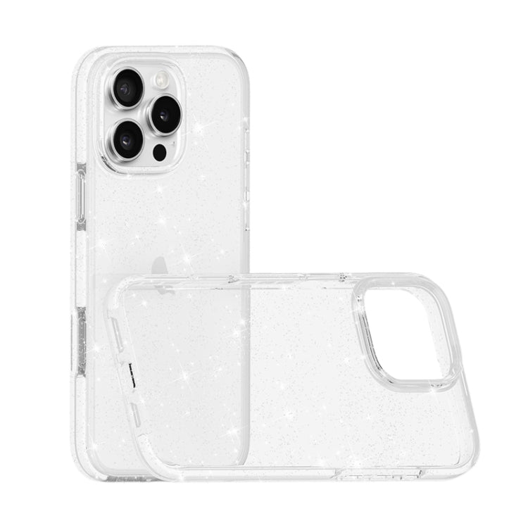 For iPhone 16 Dual Color Clear Glitter TPU + TPE Full Coverage Phone Case(Glitter White) by buy2fix