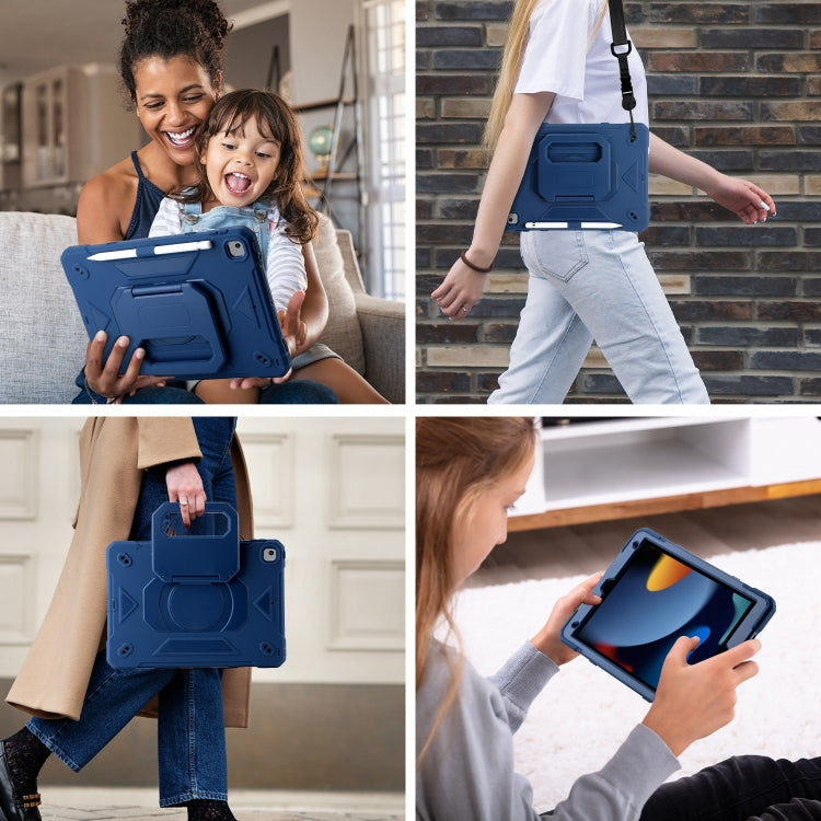 For iPad 10.2 2021 / 2020 / 2019 Legend Grip Holder Silicone Hybrid PC Tablet Case with Strap(Navy Blue) by buy2fix