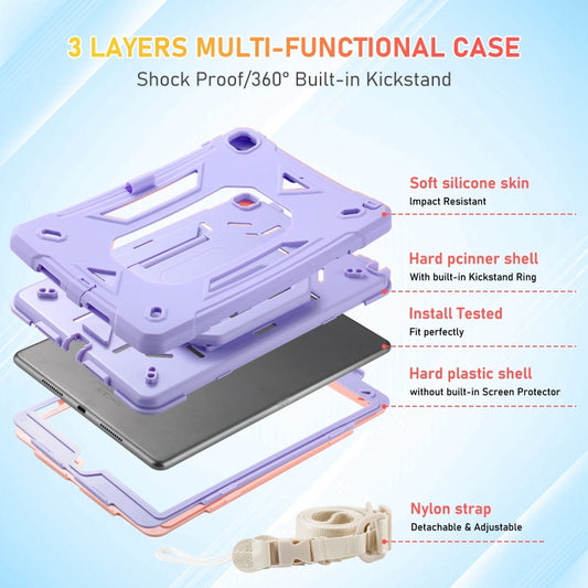 For iPad 10.2 2021 / 2020 / 2019 Legend Grip Holder Silicone Hybrid PC Tablet Case with Strap(Purple) by buy2fix