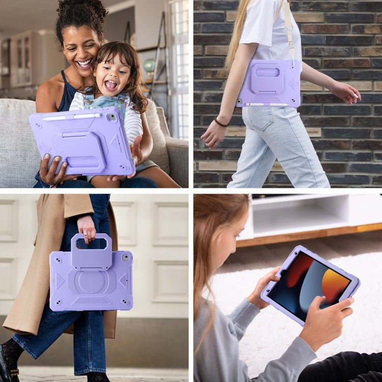 For iPad 10.2 2021 / 2020 / 2019 Legend Grip Holder Silicone Hybrid PC Tablet Case with Strap(Purple) by buy2fix