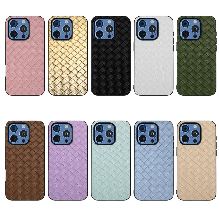 For iPhone 16 Pro Max Black Frame Woven Texture PU Phone Case(White) by buy2fix