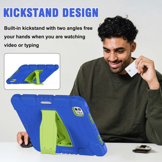 For iPad Pro 11 2025 / 2024 3-Layer Silicone Hybrid PC Tablet Case(Blue Lime) by buy2fix