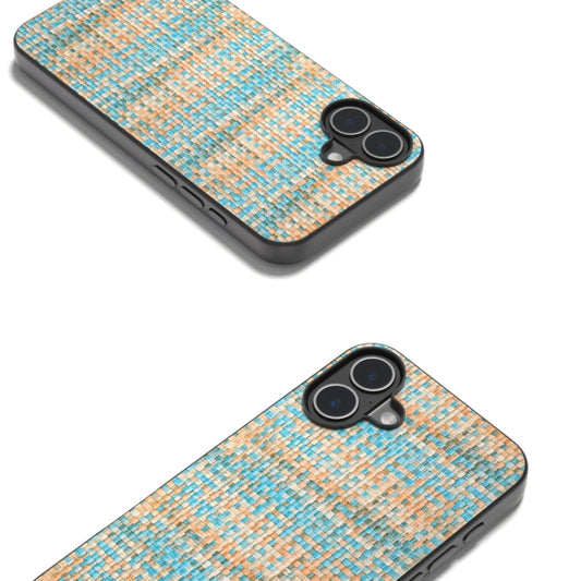 For iPhone 16 Plus Black Frame Color Lattice Texture PU Phone Case(Blue) by buy2fix