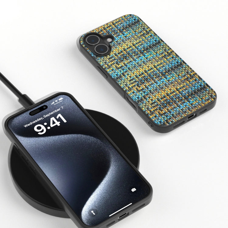 For iPhone 16 Plus Black Frame Color Lattice Texture PU Phone Case(Gold) by buy2fix