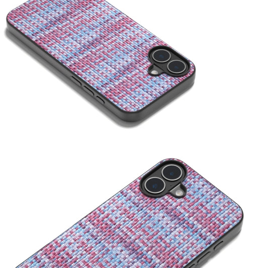 For iPhone 16 Plus Black Frame Color Lattice Texture PU Phone Case(Purple) by buy2fix