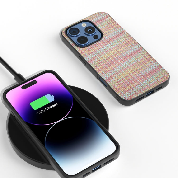 For iPhone 16 Pro Black Frame Color Lattice Texture PU Phone Case(Pink) by buy2fix