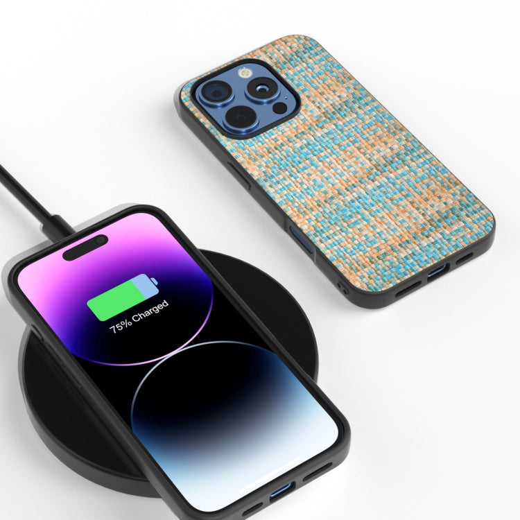 For iPhone 16 Pro Max Black Frame Color Lattice Texture PU Phone Case(Blue) by buy2fix