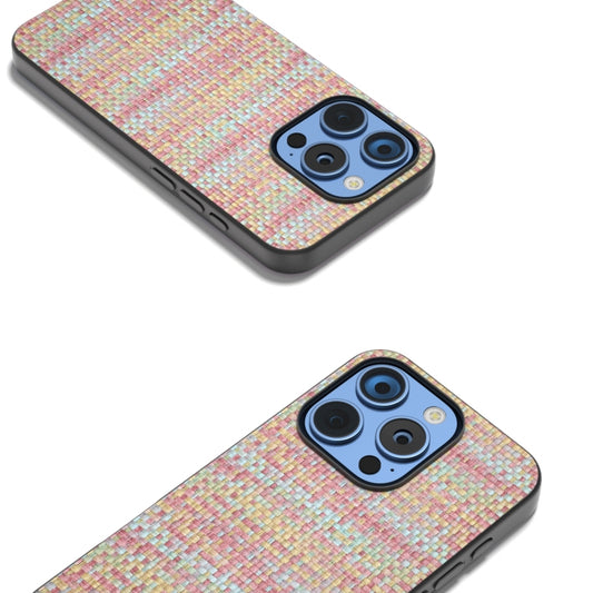 For iPhone 16 Pro Max Black Frame Color Lattice Texture PU Phone Case(Pink) by buy2fix