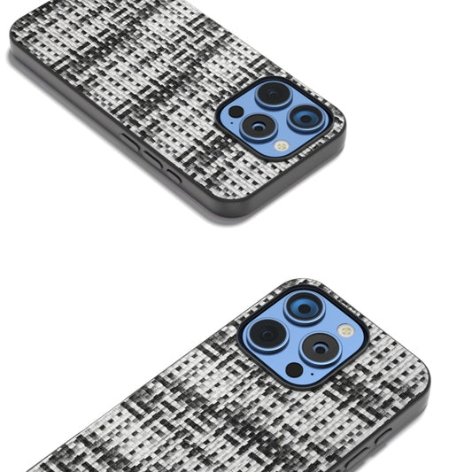 For iPhone 16 Pro Max Black Frame Color Lattice Texture PU Phone Case(Black) by buy2fix