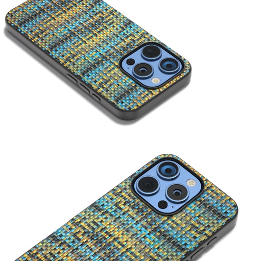 For iPhone 16 Pro Max Black Frame Color Lattice Texture PU Phone Case(Gold) by buy2fix