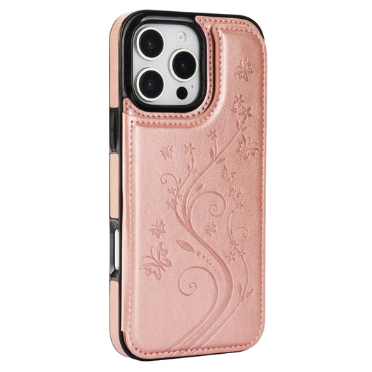 For iPhone 16 Pro Max Double Buckle Butterfly Embossing PU Phone Case(Rose Gold) by buy2fix