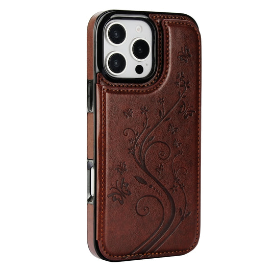 For iPhone 16 Pro Max Double Buckle Butterfly Embossing PU Phone Case(Brown) by buy2fix