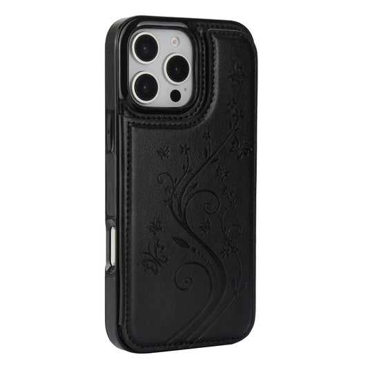 For iPhone 16 Pro Double Buckle Butterfly Embossing PU Phone Case(Black) by buy2fix