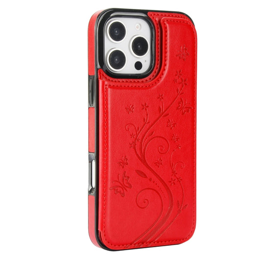 For iPhone 16 Pro Double Buckle Butterfly Embossing PU Phone Case(Red) by buy2fix