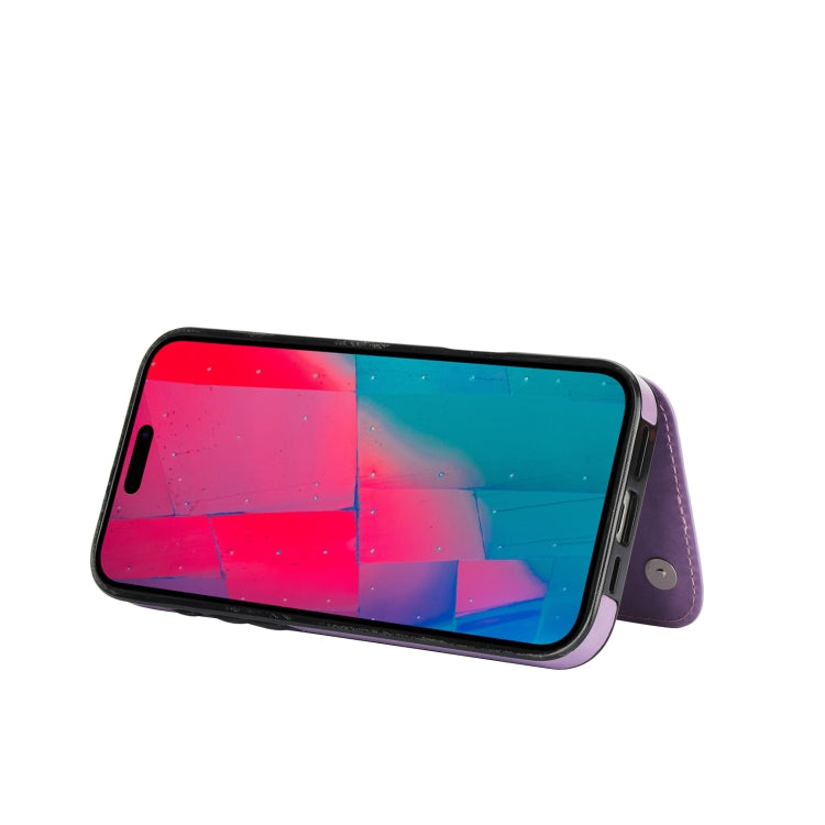 For iPhone 16 Pro Double Buckle Butterfly Embossing PU Phone Case(Purple) by buy2fix