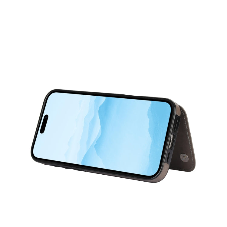 For iPhone 16 Double Buckle Butterfly Embossing PU Phone Case(Grey) by buy2fix