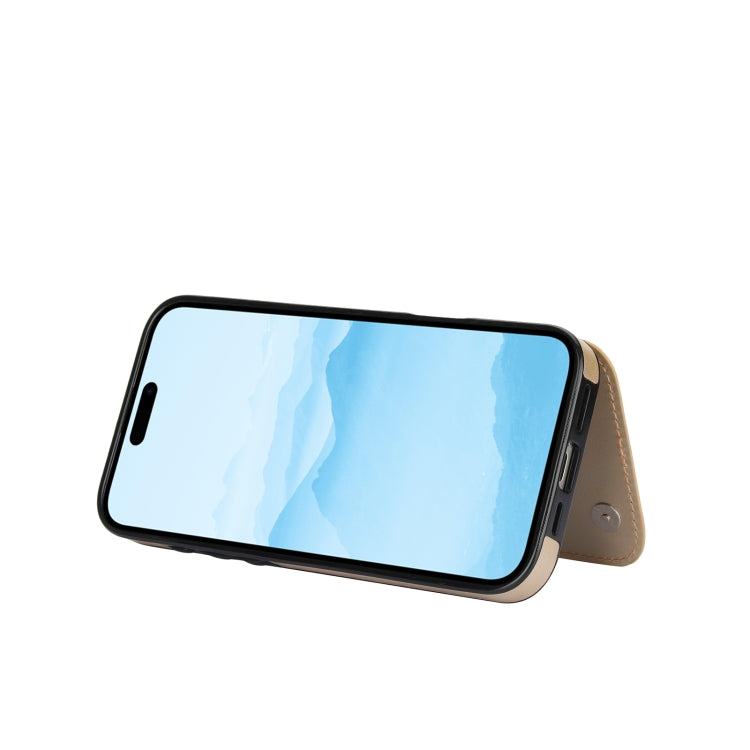 For iPhone 16 Double Buckle Butterfly Embossing PU Phone Case(Gold) by buy2fix