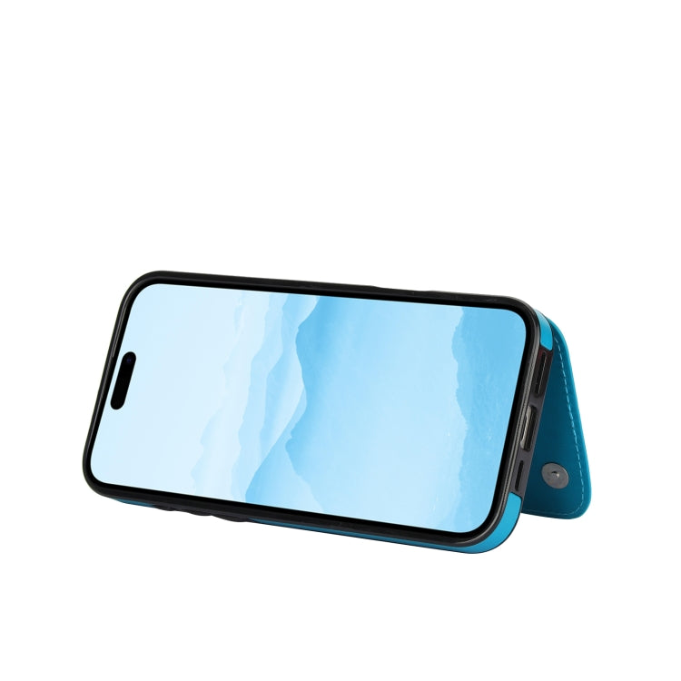 For iPhone 16 Double Buckle Butterfly Embossing PU Phone Case(Blue) by buy2fix