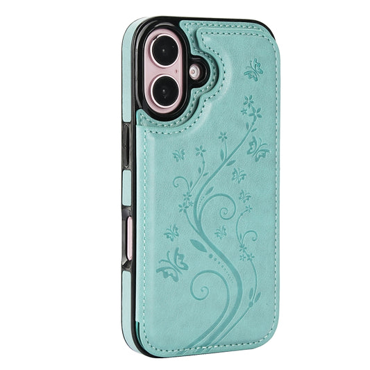 For iPhone 16 Double Buckle Butterfly Embossing PU Phone Case(Green) by buy2fix