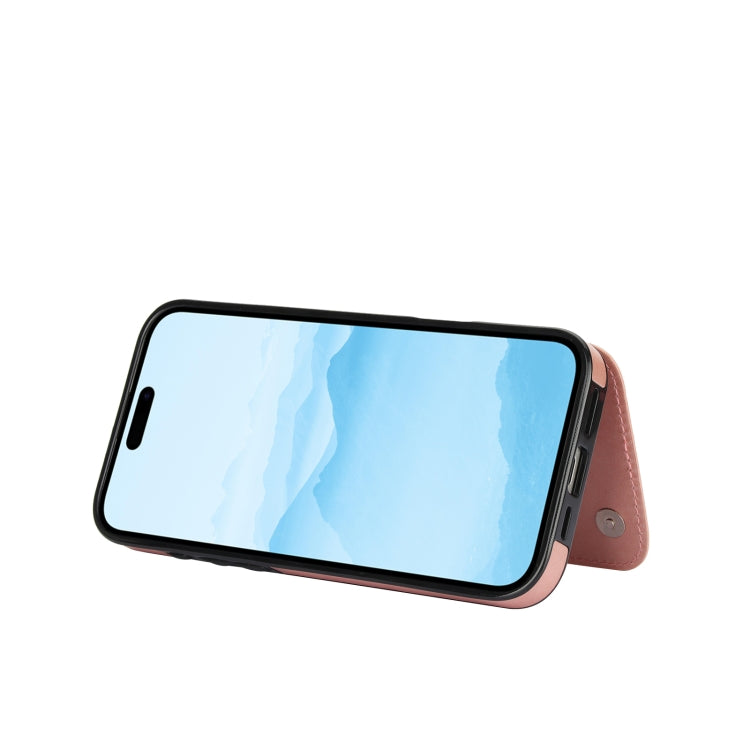 For iPhone 16 Double Buckle Butterfly Embossing PU Phone Case(Rose Gold) by buy2fix