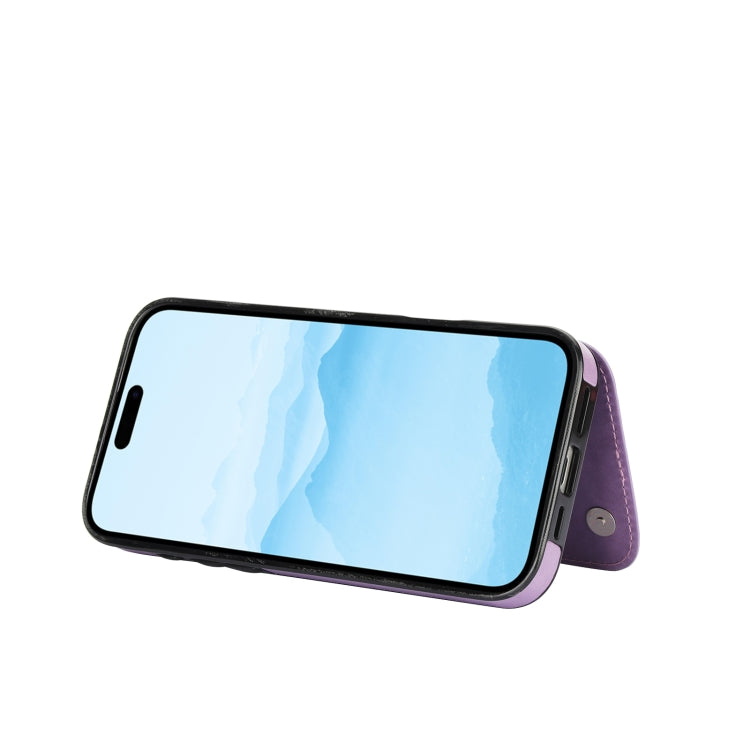 For iPhone 16 Double Buckle Butterfly Embossing PU Phone Case(Purple) by buy2fix