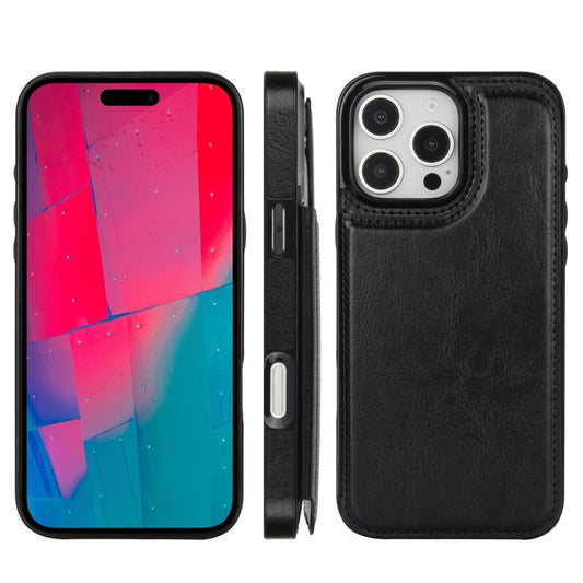 For iPhone 16 Pro Max Double Buckle Crazy Horse Texture PU Phone Case(Black) by buy2fix