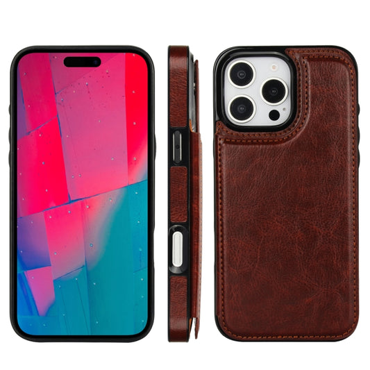 For iPhone 16 Pro Max Double Buckle Crazy Horse Texture PU Phone Case(Brown) by buy2fix