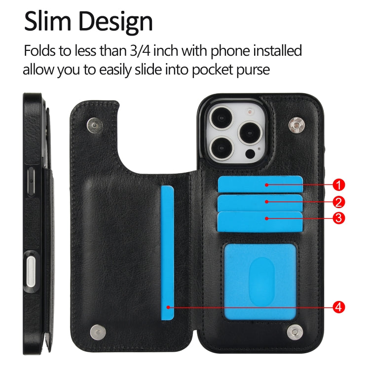 For iPhone 16 Pro Double Buckle Crazy Horse Texture PU Phone Case(Black) by buy2fix