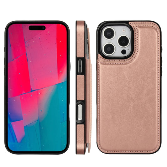 For iPhone 16 Pro Double Buckle Crazy Horse Texture PU Phone Case(Rose Gold) by buy2fix